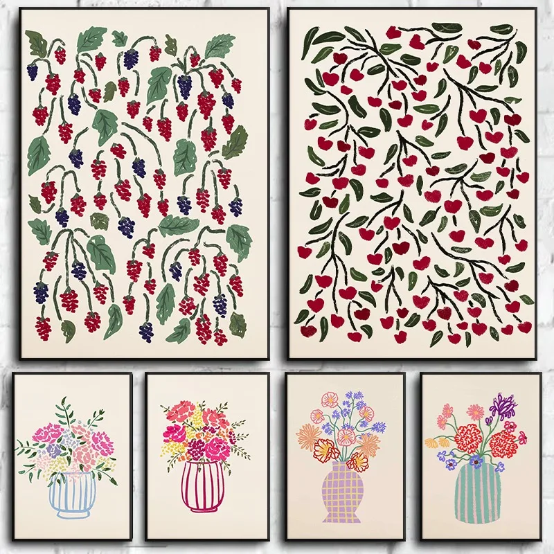 Florist Supply Vases - ภาพวาดแคนวาสไร้กรอบ 1 ชิ้น ภาพนิ่งสไตล์มินิมอล ดอกไม้พฤกษศาสตร์นามธรรม โปสเตอร์